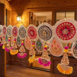 Colorful Handmade Indian Door Hanging with Golden Embroidery Traditional Motifs Tassels and Festive Wedding Decoration - Product Image 3