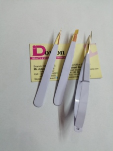 Color Coated With Gold Plated Tips Eyebrow Tweezer Stainless Steel Brow Tweezer Ingrown Hair Plucking Tweezers With Brow Scissor - Product Image 2