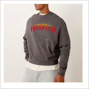 เสื้อสเวตเชิ้ตคอกลมโอเวอร์ไซส์ปักโลโก้ตามสั่ง ผ้าฝ้าย 100% เสื้อผ้าสตรีทแวร์ผู้ชาย ระบายอากาศได้ดี สวมใส่สบาย ขายส่ง - Product Image 1