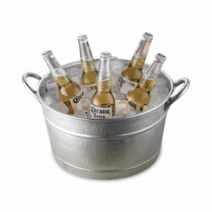 Seau à boissons galvanisé à prix d'usine, grand seau à glace en métal martelé avec poignées pour vin, bière, champagne, fêtes et fournitures de bar - Product Image 1