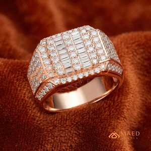Rose Gold <b>Iced</b> Out Baguette Cut Moissanite <b>Ring</b> for Men Hip Hop Statement Band Luxury Diamond Look Jewelry - Product Image 1