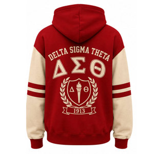 Sudadera con Capucha Roja Unisex con Letras Griegas Bordadas en la Parte Delantera y Trasera, Estilo Preppy 1913, Ropa de Invierno - Product Image 3