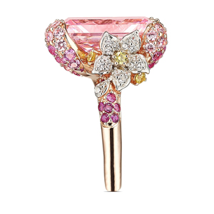 Anillo de lujo con diseño floral, morganita y diamantes engastados en oro rosa de 18 quilates para compromiso femenino - Product Image 1