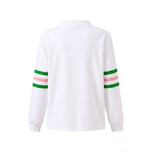 <b>Custom</b> White Fleece Cardigan Unisex Fit White Green Pink Button Front Premium Casual Varsity Style Greek Apparel - Product Image 2