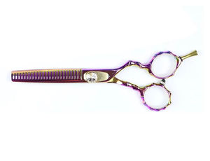 Ciseaux de coiffure professionnels japonais en acier inoxydable à dents fines, pour droitiers, finition or violet - Product Image 2