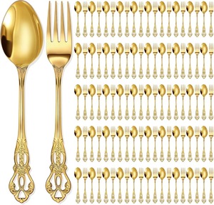 Juego de Cucharas y Tenedores de Té Vintage Chapados en Oro, 40 Piezas, Acero Inoxidable con Acabado Espejo, Juego de Cubiertos para Mesa de Boda con Estilo Único - Product Image 3