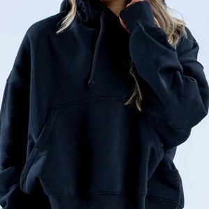 Sudadera con Capucha para Mujer, Diseño Minimalista, Color Negro Medianoche, Estilo Casual de Invierno, Ecológica, Tejido Grueso, 100% Algodón, Superventas - Product Image 3