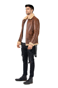 Custom 2026 Eco-Friendly Garment Dyed Real Sheepskin Leather Bomber <b>Jacket</b> Black Grain Type Winter Wear <b>White</b> Real Fur for <b>Men</b> - Product Image 4