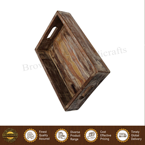 Restaurant & Hotel Supplies High Quality Best Selling 100% Natural <b>Pine</b> Wood Food Serving Tray with Handles from Indian Supplier - Product Image 3