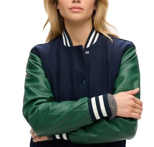 Chaqueta universitaria de béisbol personalizada para mujer 2026 con letra B, parche bordado vintage, tejido de chenilla transpirable, piel de oveja estampada - Product Image 4