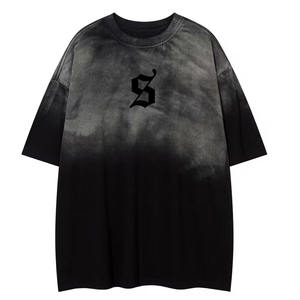 T-shirt Oversize Col Rond Streetwear 240 g/m² Délavé à l'Acide avec Broderie Serviette 100% Coton Anti-Plis Premium Grammage Lourd - Product Image 1