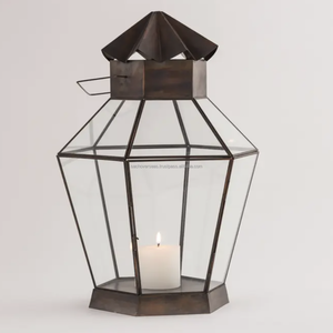 Linterna de vela redonda con acabado de bronce, malla de alambre de Metal de Hurricane contemporáneo - Product Image 4