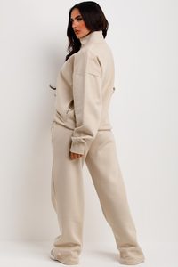 Matching Half-Zip Wide-Leg Tracksuit Latest Custom Logo 2 Piece Women Half Zip Sweatshirt & <b>Joggers</b> Tracksuit Set Full Length - Product Image 3