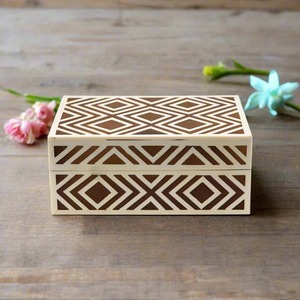 Handcrafted Bone Inlay Decorative Jewelry <b>Storage</b> Box with Geometric Diamond Pattern Mosaic Design Keepsake Organizer for Home - Product Image 2