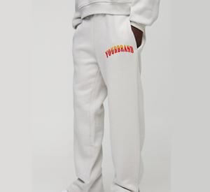 Pantalon de survêtement en molleton de coton blanc pour homme avec logo brodé sur la jambe droite, taille élastique, décontracté, pour l'automne - Product Image 4
