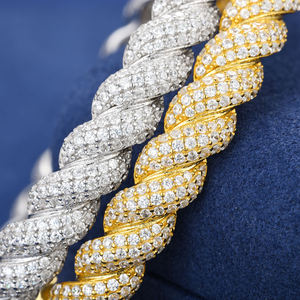 Pulsera de Cadena con Diamantes Chapada en Oro de 18K para Hombre, Corte Brillante Redondo, Microincrustaciones, Estilo Hiphop, Uso Diario - Product Image 3