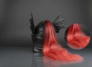 Casco de Dragón con Extensión de Pelo Rojo, Armadura de Acero Inoxidable Niquelado Negro, Temática de Hadas, Hecho a Mano - Product Image 2