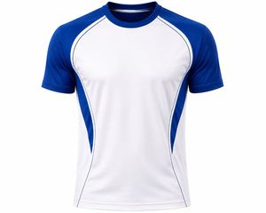 Men's O-Neck Short Sleeve <b>Raglan</b> T-Shirt White Blue Color Blocked Knitted Polyester Quick Dry Sporty Regular Fit - Product Image 1