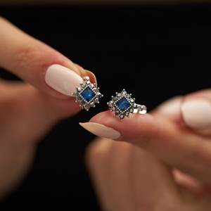 Blue Sapphire <b>Stud</b> Earrings 925 Sterling <b>Silver</b> Gold Plated Luxury Jewelry for Women Party & Wedding Gifts - Product Image 3