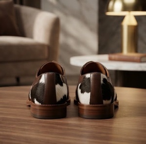 Chaussures habillées pour hommes en cuir véritable à imprimé vache, bout rond, à lacets, respirantes, toutes saisons, semelle extérieure en caoutchouc - Product Image 5