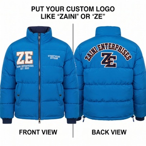 Veste matelassée en polyester premium 500 GSM, chaude, bleu-noir, col montant, longue, entièrement zippée, pour l'hiver - Product Image 1