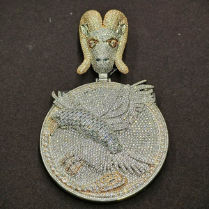 Colgante de Plata 925 con Medallón de Ram y Águila, con Moissanita y Diamantes, Estilo Hip Hop, Joyería de Lujo, Regalo - Product Image 4