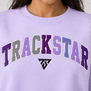 Sweat-shirt ras du cou oversize à manches longues pour femme, motif lettres universitaires multicolores lilas, avec logo personnalisé, vente en gros - Product Image 5