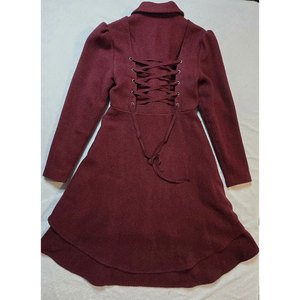 Hot Sell Burgundy Wool Blend Coat Lace <b>Back</b> Hi Low Hem Women’s Winter Gothic Coat 2026 - Product Image 4