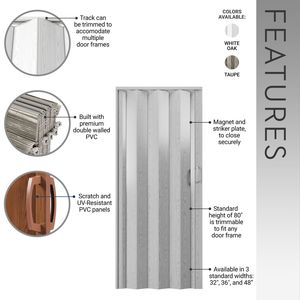 Puertas Plegables de Acordeón de Doble Pared Color Taupe de 36 Pulgadas, Resistentes y Duraderas - Product Image 3