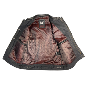 KAROZAN Men's Black Leather Jacket Full Sleeve Windproof Winter Style with Logo on <b>Back</b> Neck - Product Image 6
