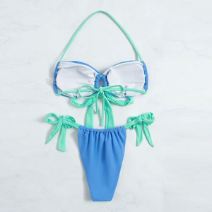 Maillot de bain sportif sexy pour femme, design populaire, couleur unie, col rond, bretelles nouées, parfait pour la plage - Product Image 2