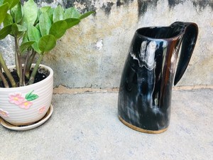 Rustic Viking Beer Horn <b>Mug</b> Handmade Natural Buffalo Horn <b>Large</b> Capacity Leak Proof Dishwasher Safe Medieval Drinking Cup Bar - Product Image 3