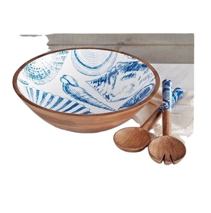 Rond en métal manguier bois haute qualité meilleure vente ustensiles de cuisine avec 2 cuillères bol de service le plus vendu - Product Image 1