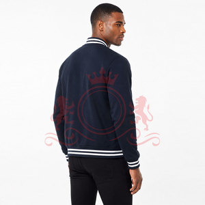 Athletic Blue <b>White</b> Letterman <b>Jacket</b> Contrast Sleeve Design Soft Fabric Ribbed Cuffs Comfortable Everyday Clothing - Product Image 3