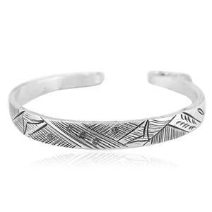 925 Sterling <b>Silver</b> Geometric Engraved Charm <b>Bracelet</b> Tribal Pattern Open Kada Gift & Party Jewelry - Product Image 1