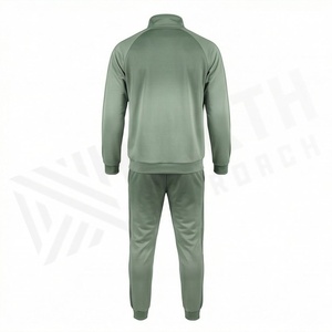 Survêtement vert uni pour homme, fermeture éclair intégrale, col montant, vêtements de sport décontractés avec poches latérales, polyester respirant, vêtements d'automne - Product Image 2