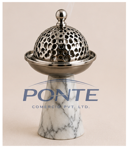 Handcrafted Natural Marble and Brass Incense Burner Modern Design Eco-Friendly Luxury Pedestal <b>Decorative</b> Metal Mesh Lid Home - Product Image 1
