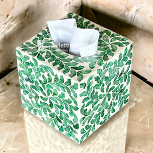 Boîte à mouchoirs incrustée de mosaïque, porte-mouchoirs carré incrusté de nacre, décoration de luxe à motif de feuilles vertes pour la maison et l'hôtel - Product Image 2