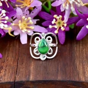 Anillo de Plata de Ley 925 con Gema de Turquesa Verde Cobre en Forma de Lágrima, Diseño en Espiral, Joyería de Filigrana, Anillo Moderno para Regalo - Product Image 5