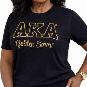Camiseta Negra AKA Golden Soror Chenille con Letras Griegas Bordadas, Camiseta de Algodón Premium, Ropa Casual de Calle, Prenda de Sororidad - Product Image 6