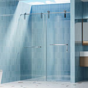 56 \ "-60 \" porta singola scorrevole senza cornice per doccia 76 \ "5/16 alta \" vetro temperato trasparente cromato a prova di esplosione 24D210-60C-COMBO-1 - Product Image 4