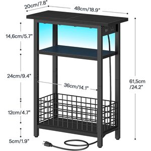 Narrow <b>Side</b> Table with LED Charging Station and Storage Small End Table with USB Port Skinny Nightstand Slim Beds - Product Image 4