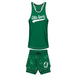 Ensemble de natation vert et blanc, débardeur sans manches dos nageur avec short assorti, maillot de bain léger à séchage rapide pour l'entraînement et la performance - Product Image 1