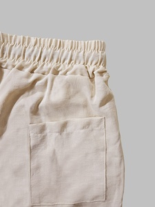 Pantalon de survêtement beige pour homme, taille élastique avec cordon de serrage, décontracté, respirant, en coton tricoté léger, idéal pour l'été - Product Image 5