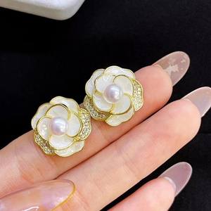 Vintage Classic Three-Dimensional Camellia Shaped Freshwater <b>Pearl</b> <b>Earrings</b> Pure Silver From Zhuji Jewelry - Product Image 3
