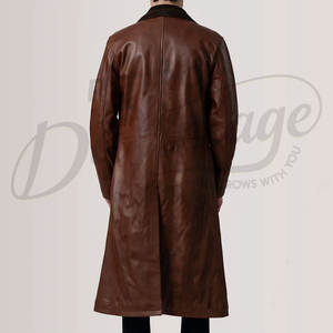 Abrigo de Cuero Marrón Premium para Hombre, Gabardina Clásica Larga de Invierno, Chaqueta de Cuero Genuino con Doble Cuello, Cortavientos - Product Image 6