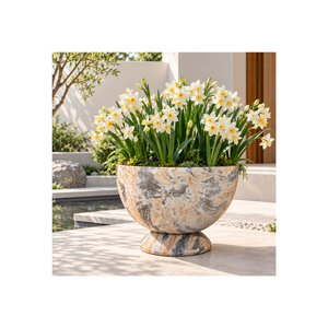 Maceta de fibra de vidrio personalizada con acabado efecto mármol, maceta decorativa con pedestal para jardín y patio modernos - Product Image 1