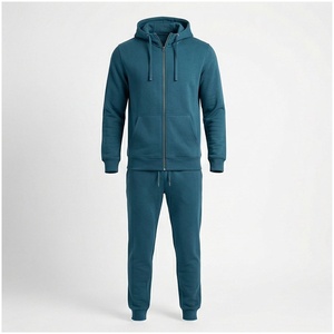 Conjunto Deportivo para Hombre en Color Verde Azulado, Manga Larga, con Capucha y Cierre Frontal, Color Sólido, Transpirable, Corte Regular, para Otoño - Product Image 1