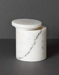 Boîte de rangement décorative en marbre travertin avec couvercle, pot en pierre beige pour la maison, la cuisine, le bureau, récipient de rangement élégant, design moderne - Product Image 4