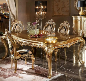ชุดโต๊ะรับประทานอาหารไม้สักแท้แกะสลักสไตล์ยุโรปคลาสสิกสีทองหรูหราสำหรับใช้ในโรงแรม ผลิตในอินโดนีเซีย - Product Image 1